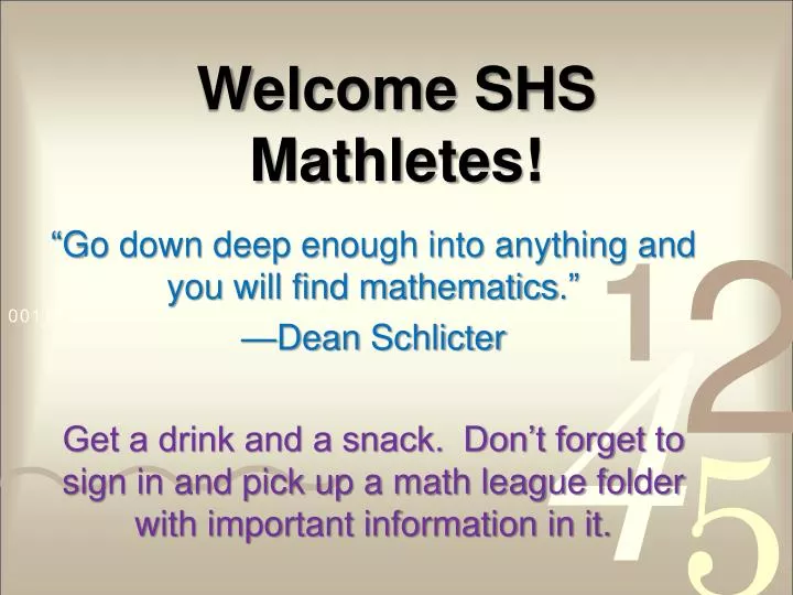 welcome shs mathletes