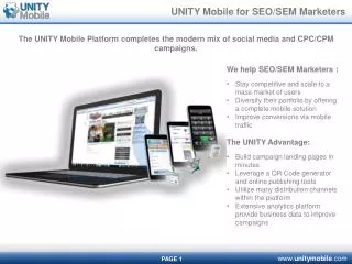 UNITY Mobile for SEO/SEM Marketers