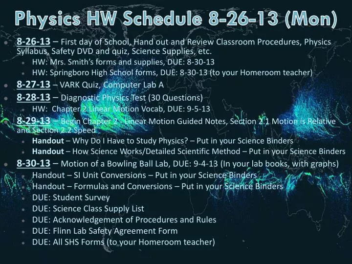 physics hw schedule 8 26 13 mon