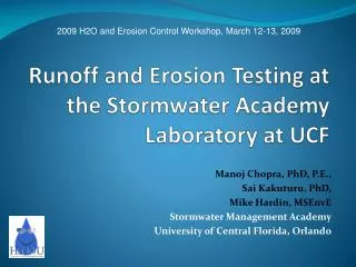 Runoff and Erosion Testing at the Stormwater Academy Laboratory at UCF