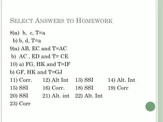 Select Answers to Homework