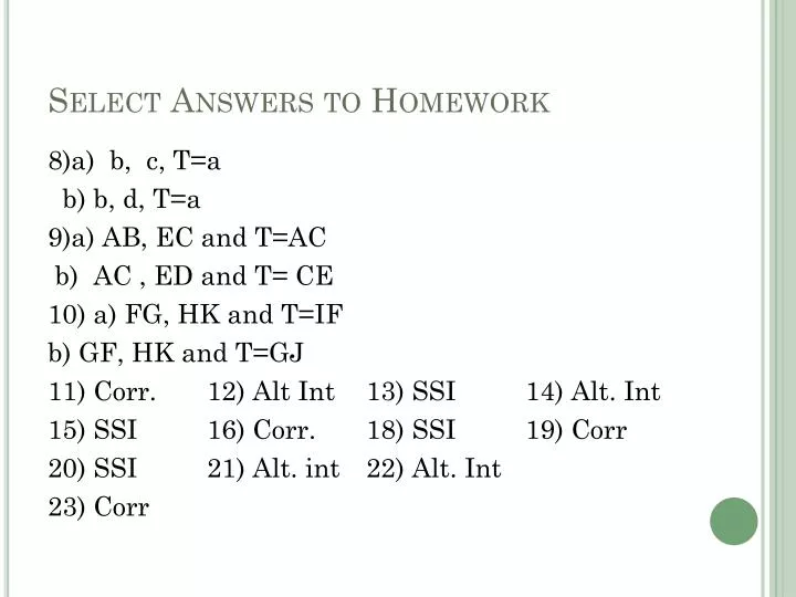 select answers to homework