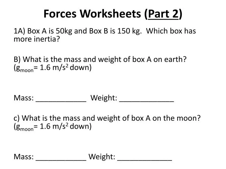 forces worksheets part 2