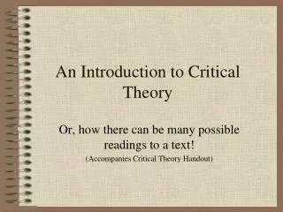 An Introduction to Critical Theory
