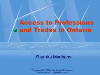 Access to Professions and Trades in Ontario