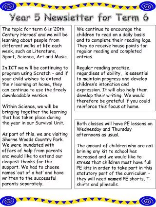 Year 5 Newsletter for Term 6