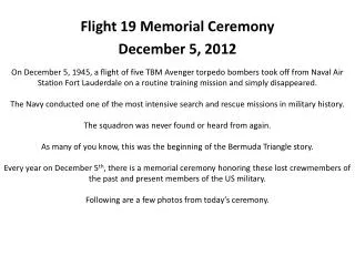 Flight 19 Memorial Ceremony December 5, 2012