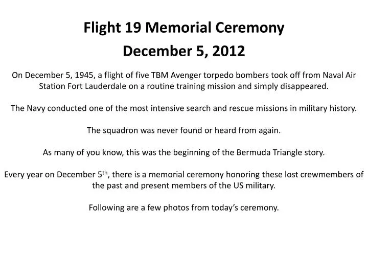 flight 19 memorial ceremony december 5 2012