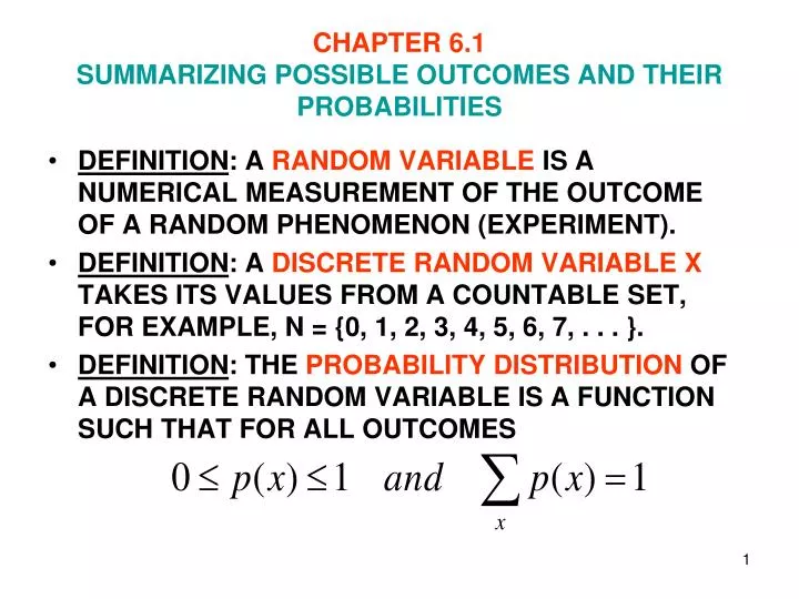chapter 6 1 summarizing possible outcomes and their probabilities