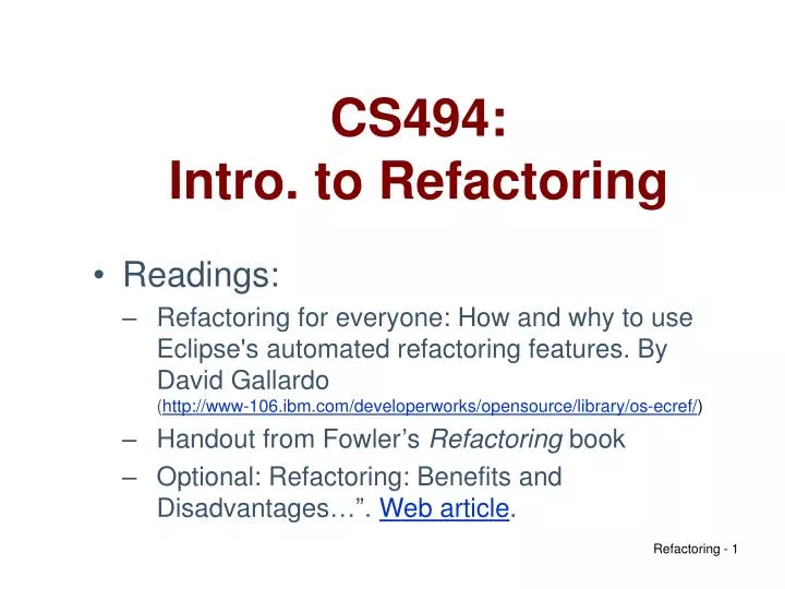cs494 intro to refactoring