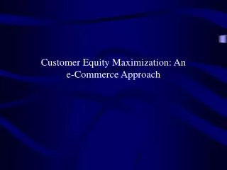 Customer Equity Maximization: An e-Commerce Approach