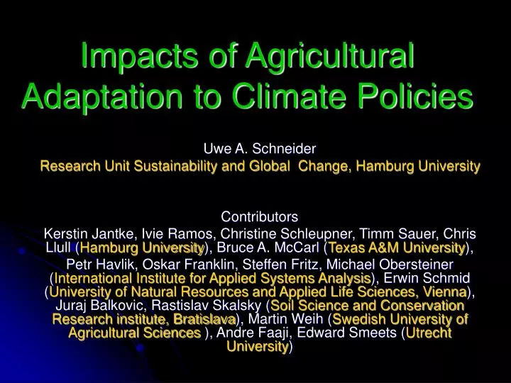 impacts of agricultural adaptation to climate policies