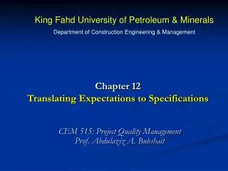 Chapter 12 Translating Expectations to Specifications