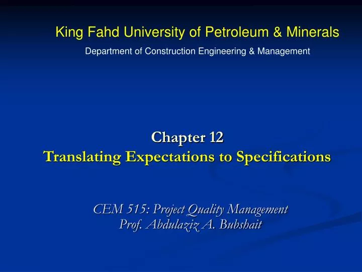 chapter 12 translating expectations to specifications