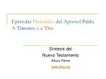 Epístolas Pastorales del Apóstol Pablo A Timoteo y a Tito