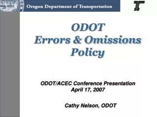 ODOT Errors &amp; Omissions Policy