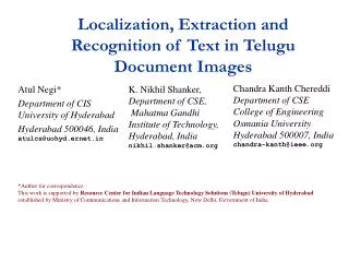 Localization, Extraction and Recognition of Text in Telugu Document Images