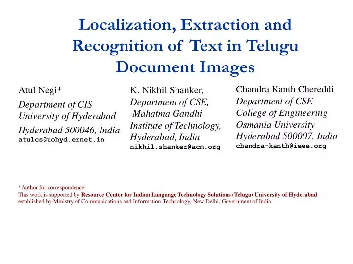 localization extraction and recognition of text in telugu document images
