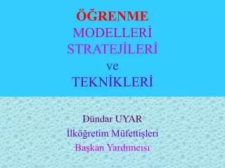 renme modeller stratej ler ve tekn kler