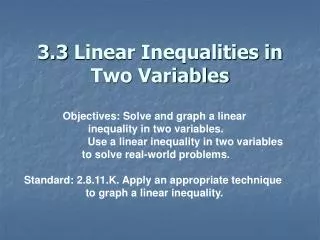 3.3 Linear Inequalities in Two Variables