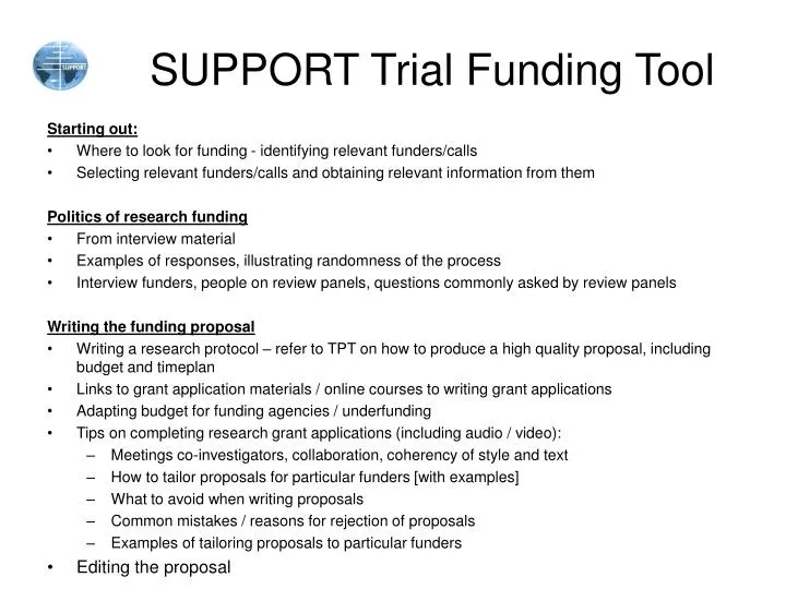 support trial funding tool