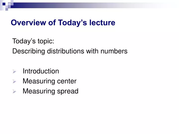 overview of today s lecture