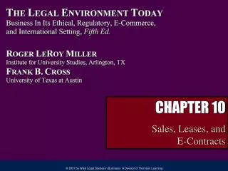 CHAPTER 10 Sales, Leases, and E-Contracts