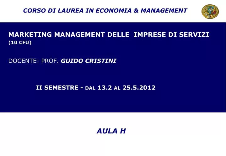 marketing management delle imprese di servizi 10 cfu docente prof guido cristini