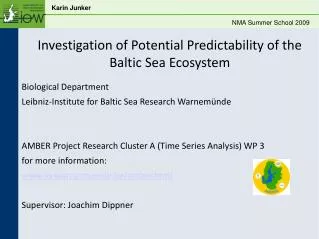 Investigation of Potential Predictability of the Baltic Sea Ecosystem