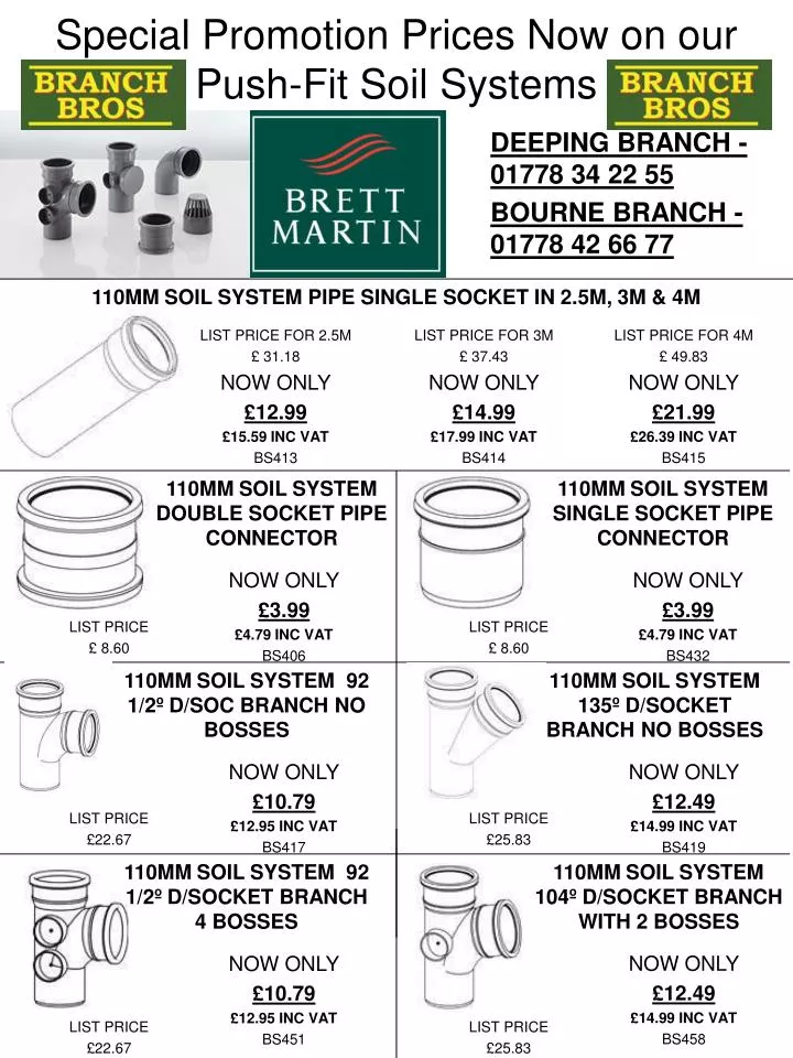 special promotion prices now on our push fit soil systems