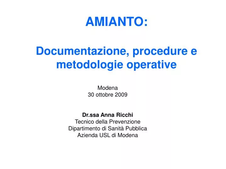 amianto documentazione procedure e metodologie operative