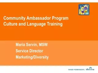 Community Ambassador Program Culture and Language Training