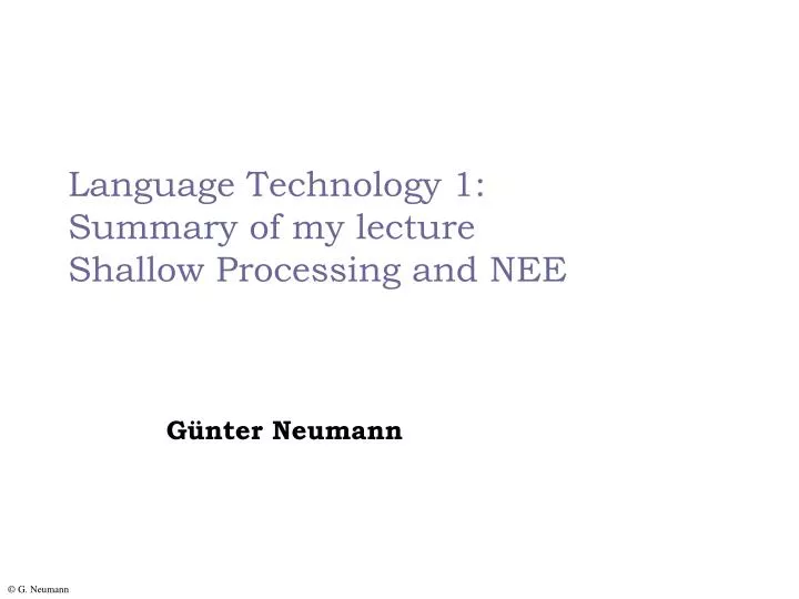 language technology 1 summary of my lecture shallow processing and nee