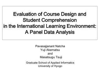 Pavasajjanant Natcha Yuji Akematsu and Masatsugu Tsuji