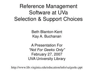 Reference Management Software at UVa Selection &amp; Support Choices