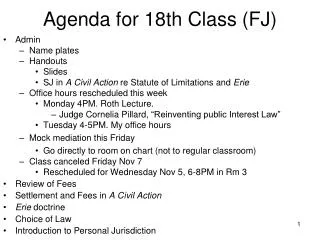 Agenda for 18th Class (FJ)