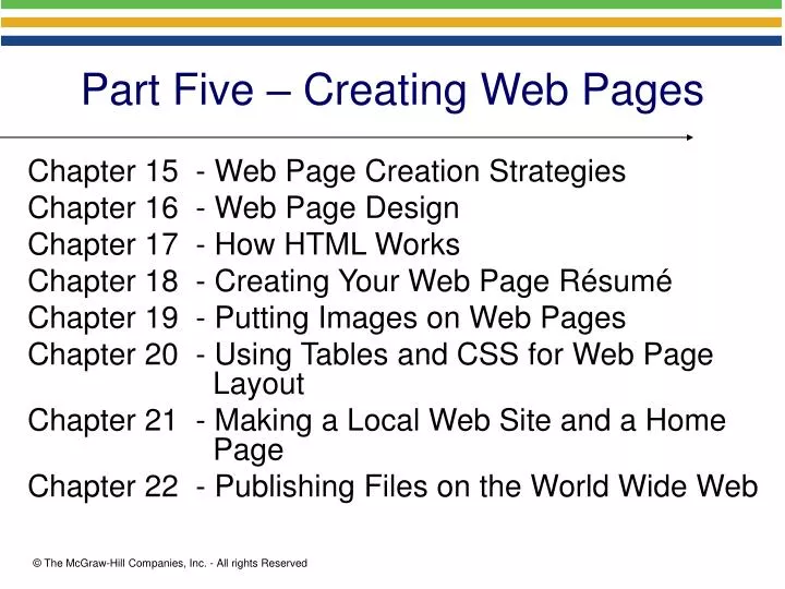 part five creating web pages