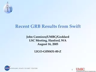 Recent GRB Results from Swift