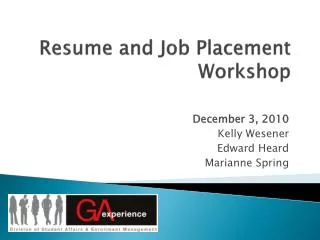 Resume and Job Placement Workshop