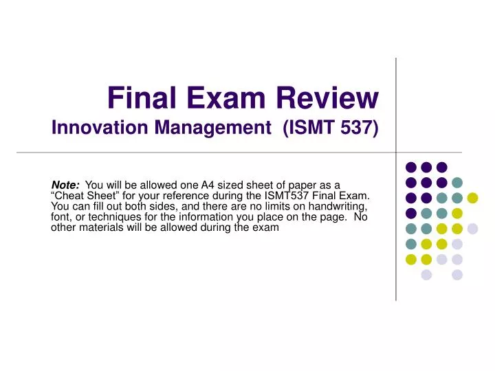 final exam review innovation management ismt 537