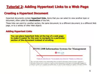 Tutorial 2 : Adding Hypertext Links to a Web Page