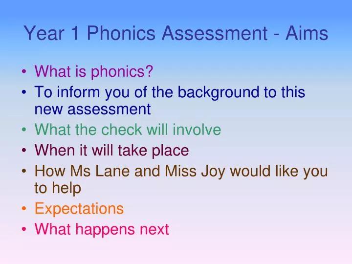 year 1 phonics assessment aims