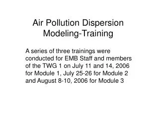 Air Pollution Dispersion Modeling-Training