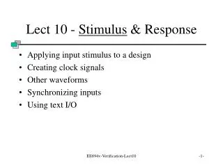 Lect 10 - Stimulus &amp; Response
