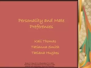 Personality and Mate Preferences