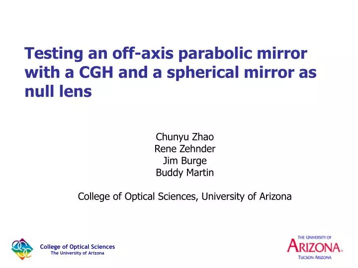 testing an off axis parabolic mirror with a cgh and a spherical mirror as null lens