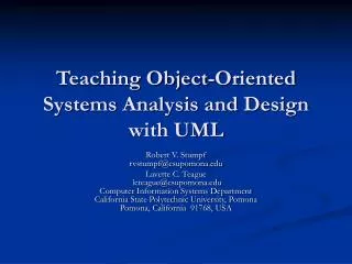 Teaching Object-Oriented Systems Analysis and Design with UML