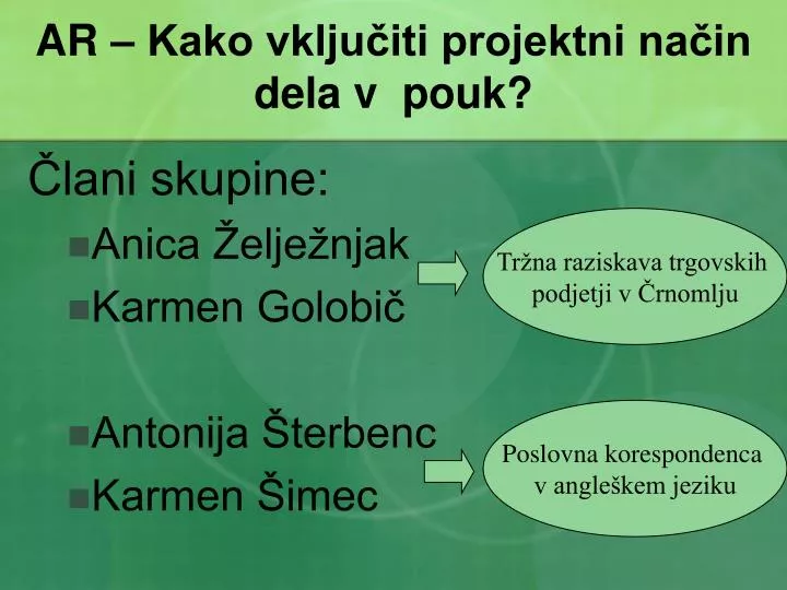 ar kako vklju iti projektni na in dela v pouk