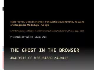 The Ghost In The Browser Analysis of Web-based Malware