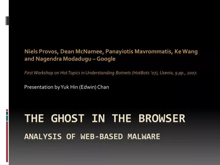 the ghost in the browser analysis of web based malware